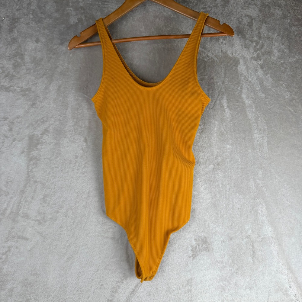 Abercrombie & Fitch Soft A&F Ribbed Scoop Neck Bodysuit Mustard Yellow Medium